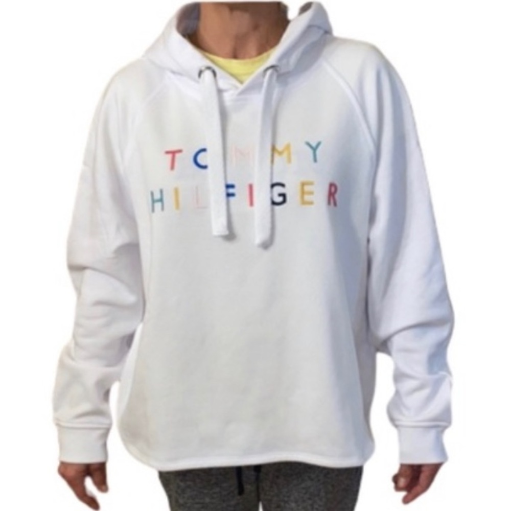 Tommy Hilfiger White Raglan Hooded Sweatshirt, M